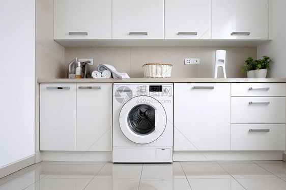现代整洁的卫浴装修和白色洗衣机图片