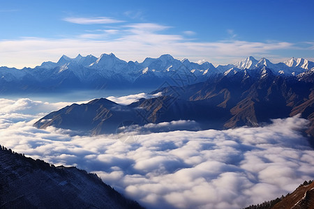 云海中的雪山美景图片