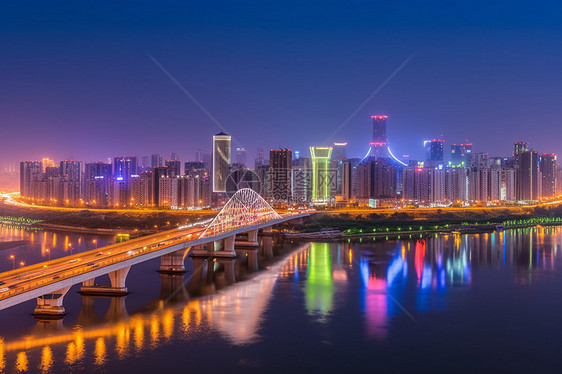 城市跨江大桥夜景图片