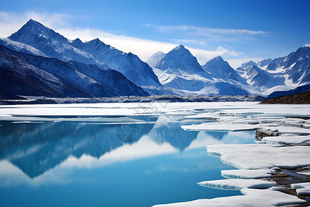 雪山与蓝色湖泊图片