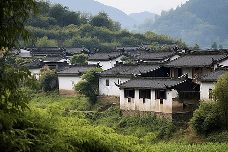 古镇风格建筑村庄背景图片