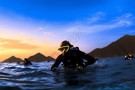 海洋生态系统年轻的潜水员背景