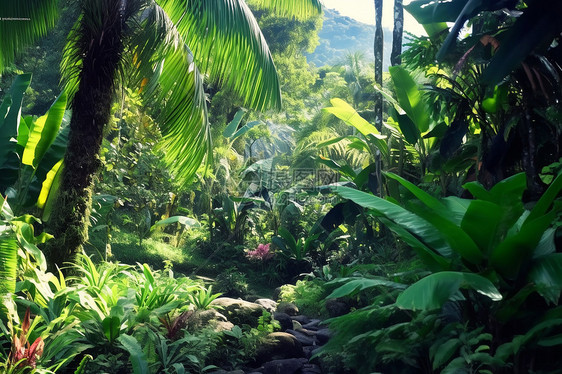 热带丛林中的美丽风景图片