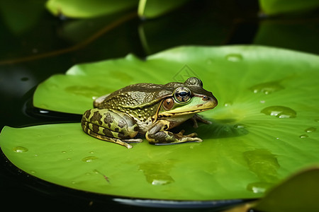 青蛙蹲在荷叶上荷叶上休息的青蛙背景