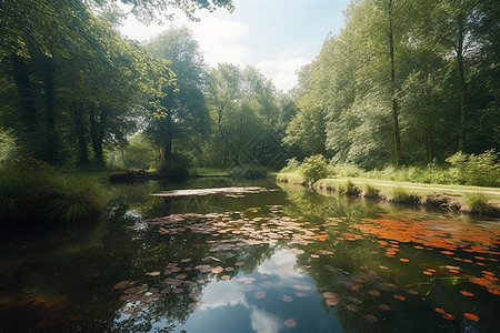 夏季池塘的风景图片
