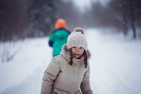 冬季雪地玩耍的女孩图片