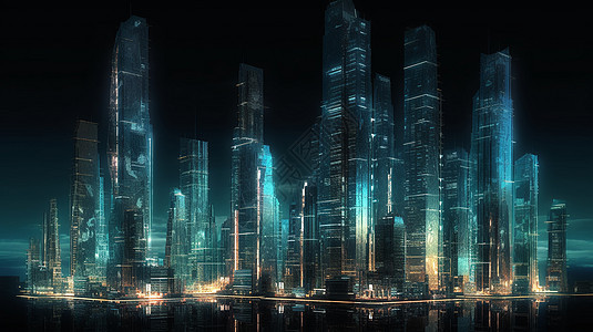 夜晚的科幻城市图片