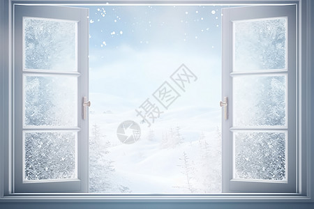 窗框外部的雪景图片