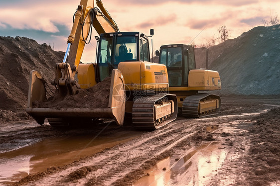 重型机械在道路建设中工作图片