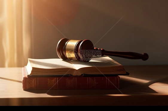 法律书籍和木制法槌图片