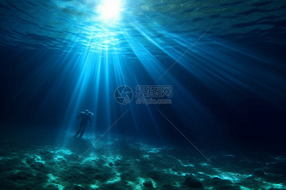 深海中的潜水者图片