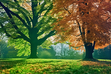 秋天公园中的树木背景图片