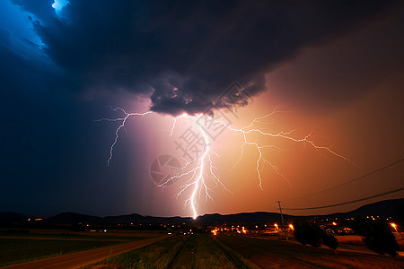 暴雨夜空中的雷暴现象背景