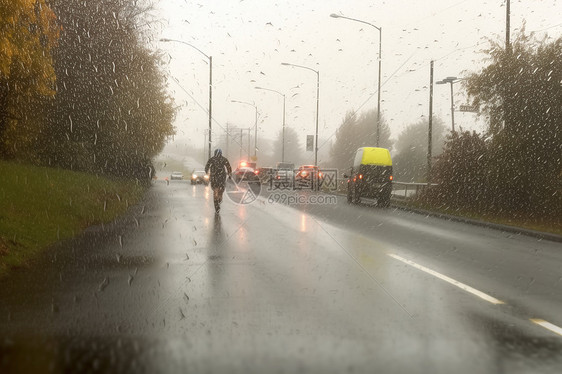 下雨时的路边景象图片