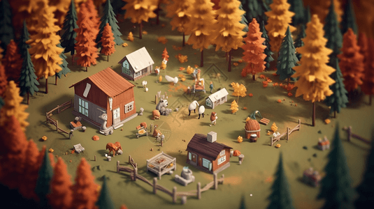 秋季的森林小屋图片