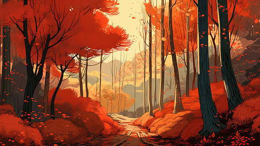 美丽的秋季森林插画背景图片
