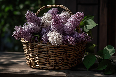 装满丁香花的花篮图片