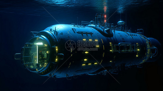 蓝色深海潜水器图片