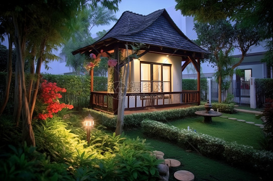 夜景花园小屋图片