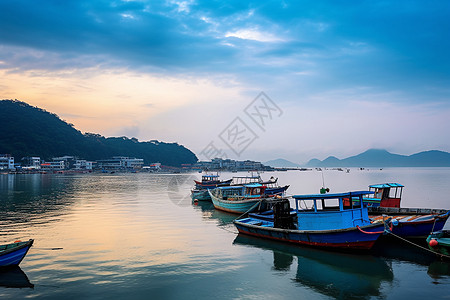 渔船码头海边小镇的风景背景