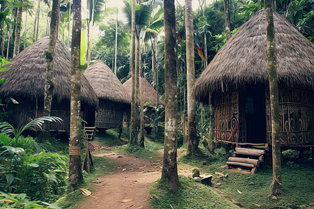 丛林中的部落房屋图片