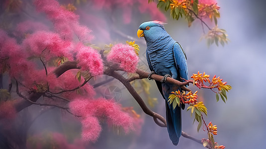 树枝上蓝色的鸟儿背景图片