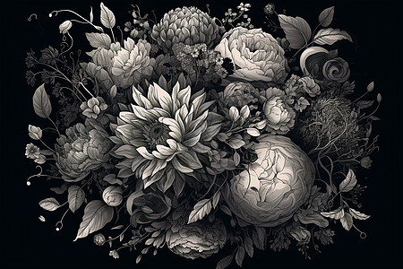黑白色的花束图片