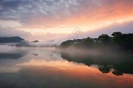 湖泊旁美丽的风光图片