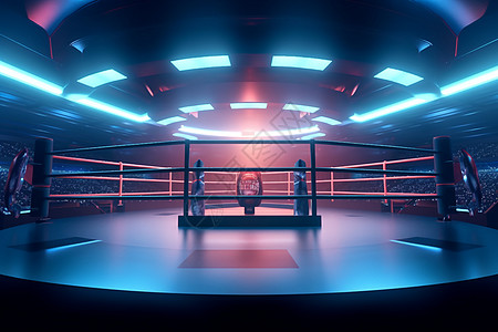 拳击舞台霓虹效果的拳击台插画