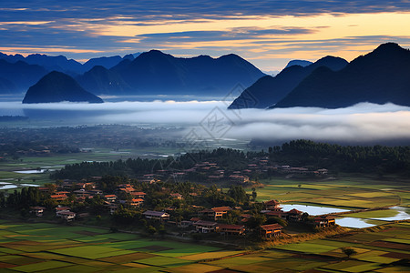 云海乡村风光背景图片