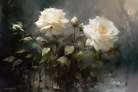 白玫瑰花朵油画图片