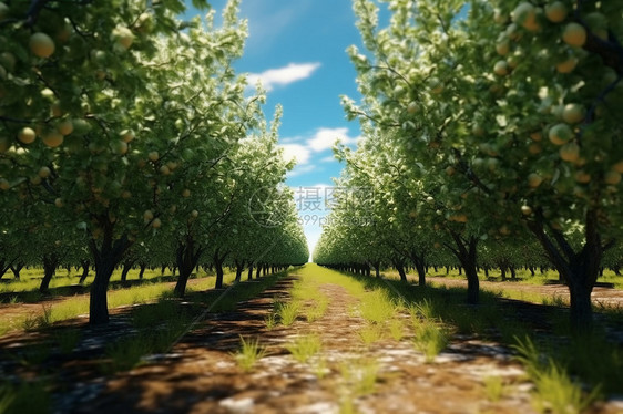 果园里的两排苹果树图片