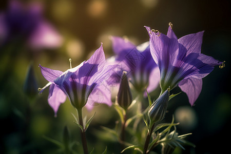 紫色的盛开的风铃草特写图片