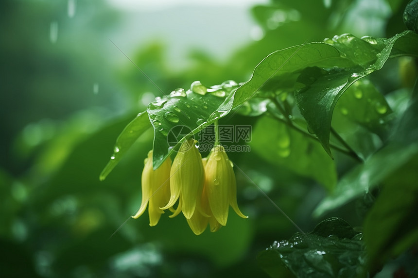 雨后绿叶自然空镜图片