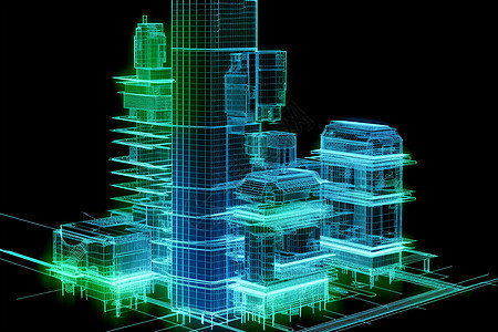 建筑绿色技术全息模型背景图片