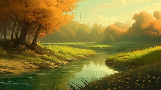 宁静的河景插图图片