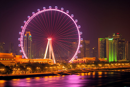 夜景下的五彩摩天轮图片