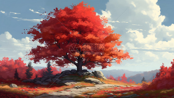 色彩浓郁的秋日枫树图片