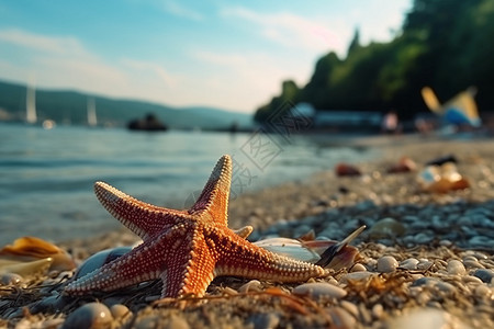 一只海星躺在岸边图片