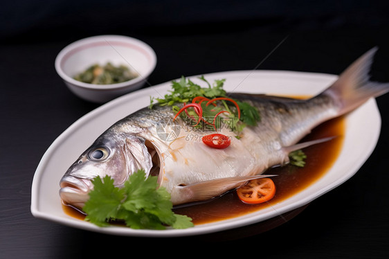 一盘新鲜的白鲳鱼菜品图片