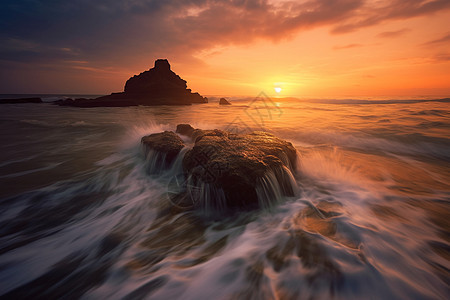 黄昏日落和海岸海水图片