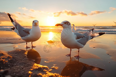 沙滩上的海鸥背景图片