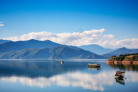 湖边小船湖边景色背景