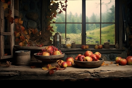 苹果和落叶图片