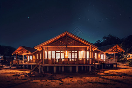 海边度假的木屋图片