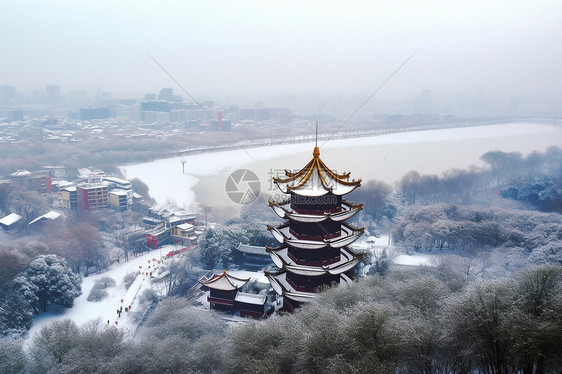 冬天的古楼风景图片