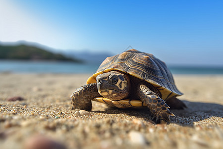 小海龟在沙滩上爬行图片