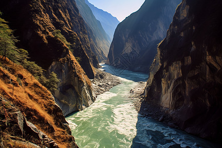 山峰大峡谷河流景观图片
