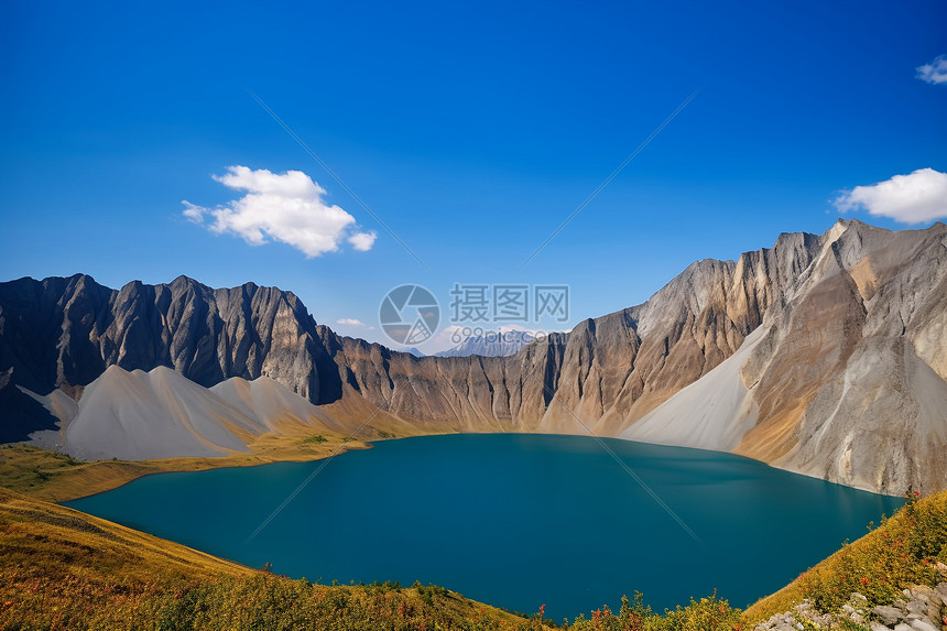 宁静唯美的山峰湖水风景图片