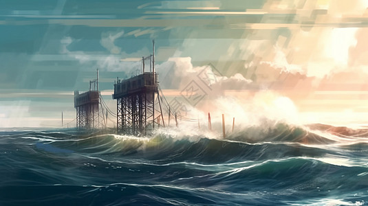 波涛汹涌的海面发电站图片